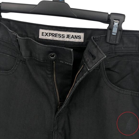 Express Jeans Rocco Slim Fit Skinny Leg Moto Black Grunge Mens 33x32 Act 35x30.5 - Picture 8 of 10